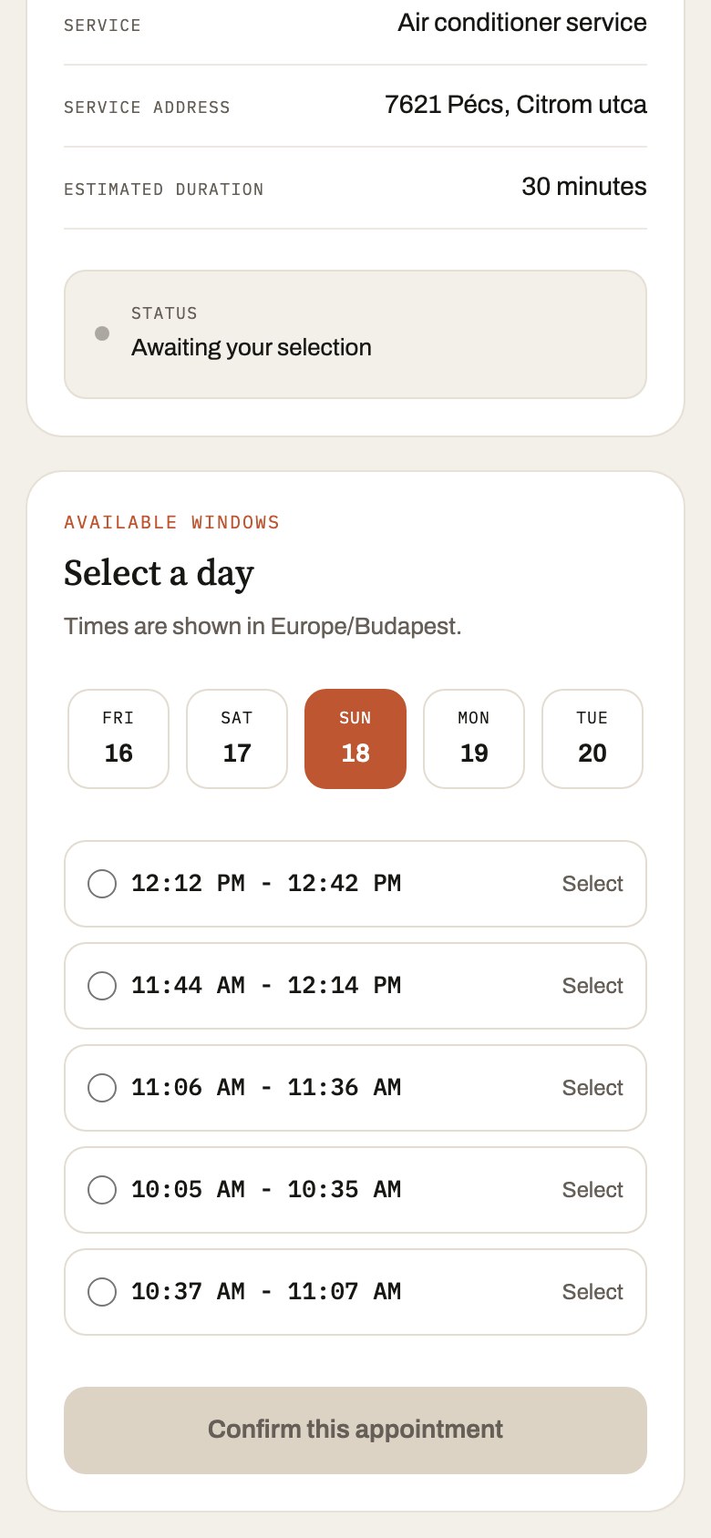 Appointment booking from the customer’s side