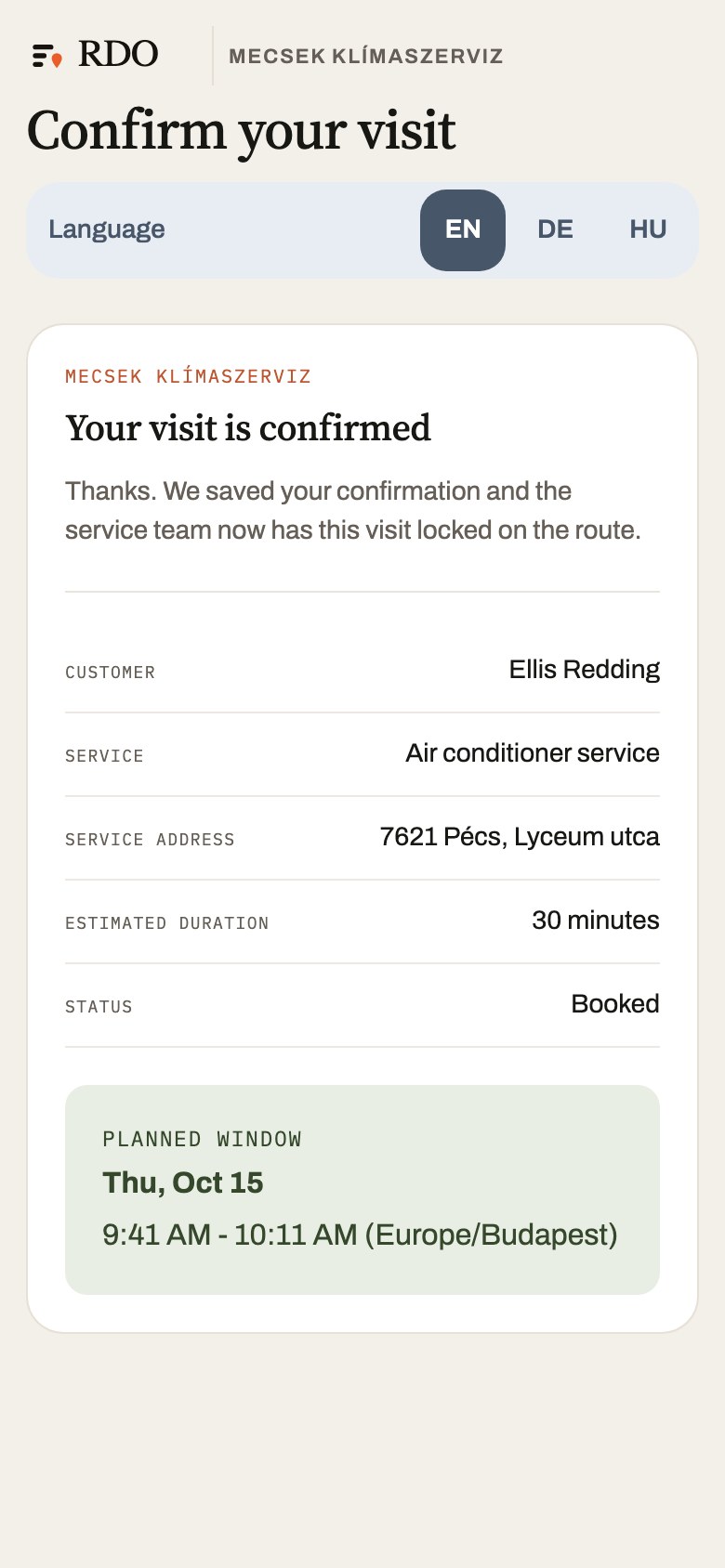 Confirming the visit