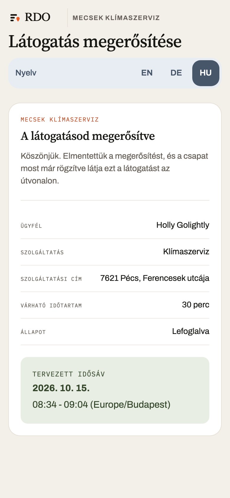 A látogatás visszaigazolása